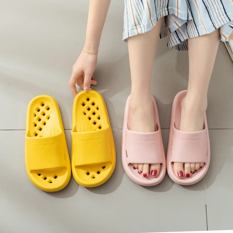

Women Slides Cut-out Bathroom Slippers Anti-slip Shower Flip Flops Men Summer Soft Sole Beach Shoes Indoor Home Couple Slippers