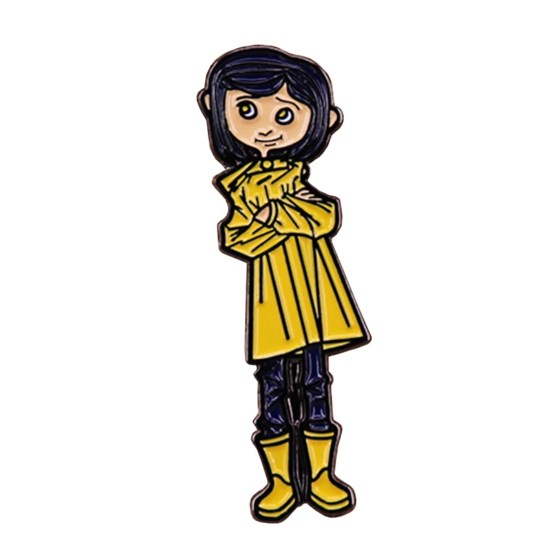 Эмалированная брошь Coraline желтая на дождевик жуткий значок с анимацией милые
