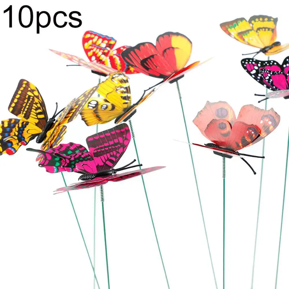 10Pcs Simulation On-Sticks Butterfly Ornament Outdoor Home Garden Patio Decor