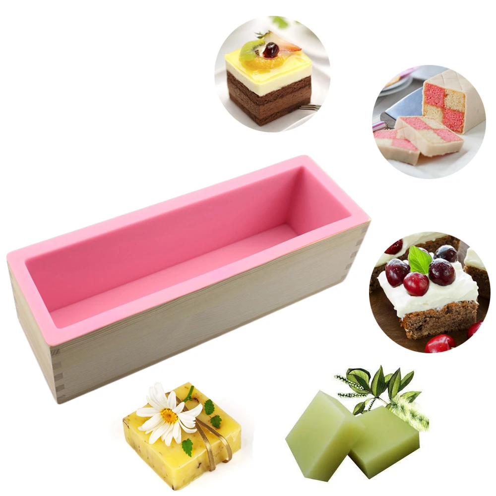 

1200ml Rectangle Silicone Soap Making Mold Wooden Box Handmade Craft Soap Mould Toast Cake Loaf Mold Baking Kitchen Tools
