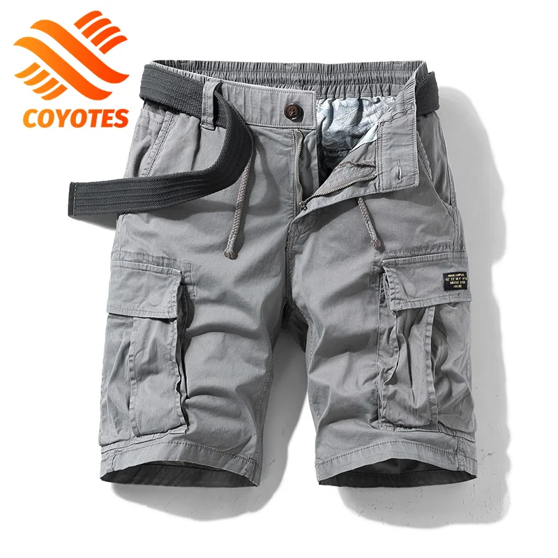 

COYOTES 2021 Men Multi Pocket Men Shorts Summer Solid Color Fashion Cotton Casual Breeches Cargo Shorts Hip Hop Short Pants