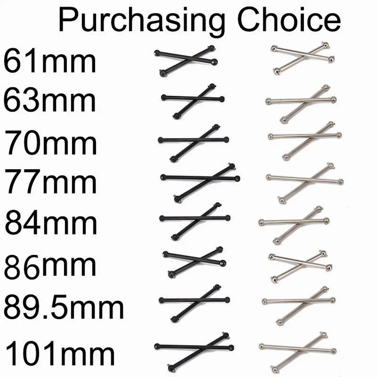 Тяга для радиоуправляемой машины металлический приводной вал, 2 шт., трансмиссионная ось, Dogbone, 89,5, ось 61, 63, 70, 77, 84, 86, 101, 1/10 мм