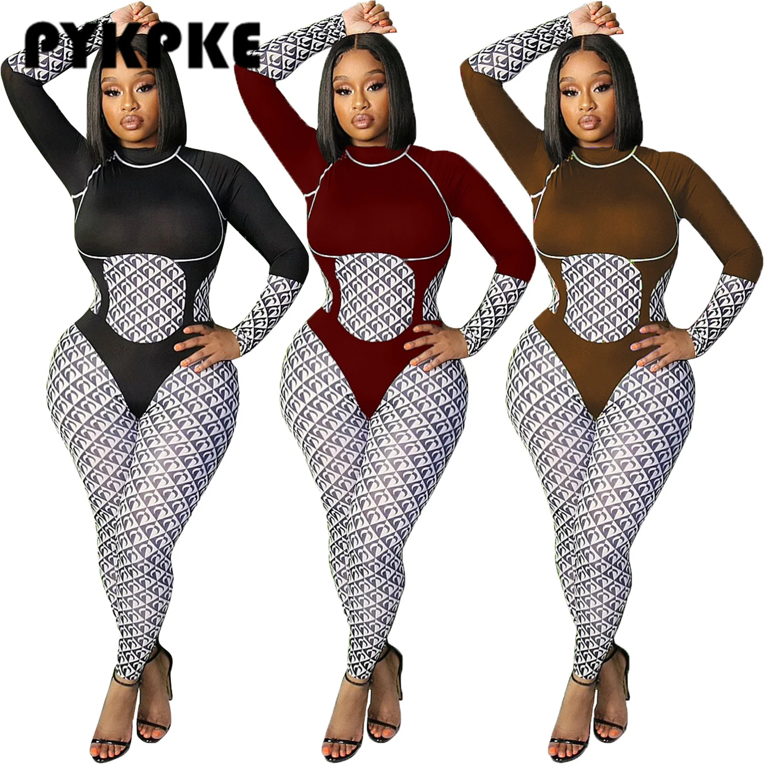 

Women Jumpsuit Patchwork Full Sleeve Strechy Bodycon Jumpsuits One Piece Overalls Fitness Sporty Autumn Outfits 2021