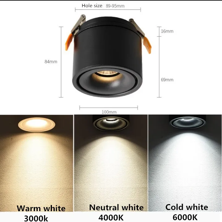 

LED Dimmable COB Downlights Ceiling Lamps 9W 12W 15W Foldable And 360 Rotatable Background Spot Lights