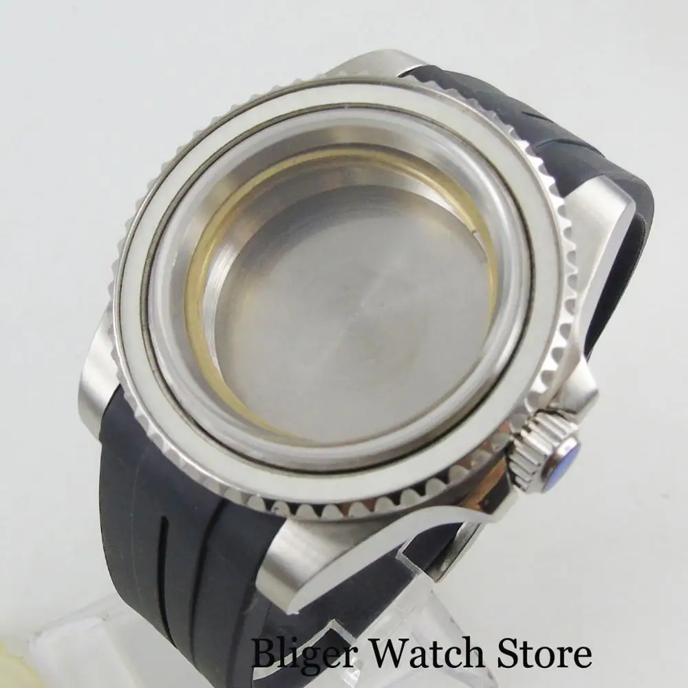 Stainless Steel Men Watch Case with Watch Rubber Strap Flat Sapphire Crystal for NH35 NH35A NH36 NH36A