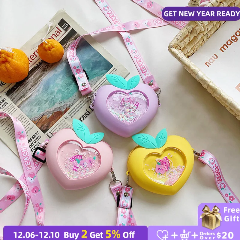 

Summer Silica Gel Children's Mini Crossbody Bags Cute Cartoon Peach Baby Girls Coin Purse Handbags Kids Gifts Small Shoulder Bag