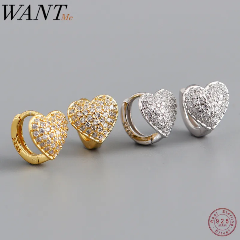 Женские серьги гвоздики с сердечками WANTME из настоящего стерлингового серебра 925