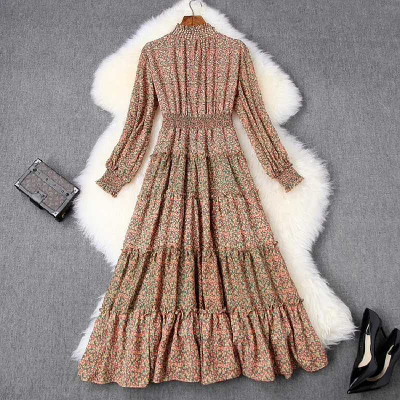 2019 new Superior quality spring elegant Full sleeve dress xl ladies Printed long Party Dress Womens Elastic waist sexy dresses | Женская