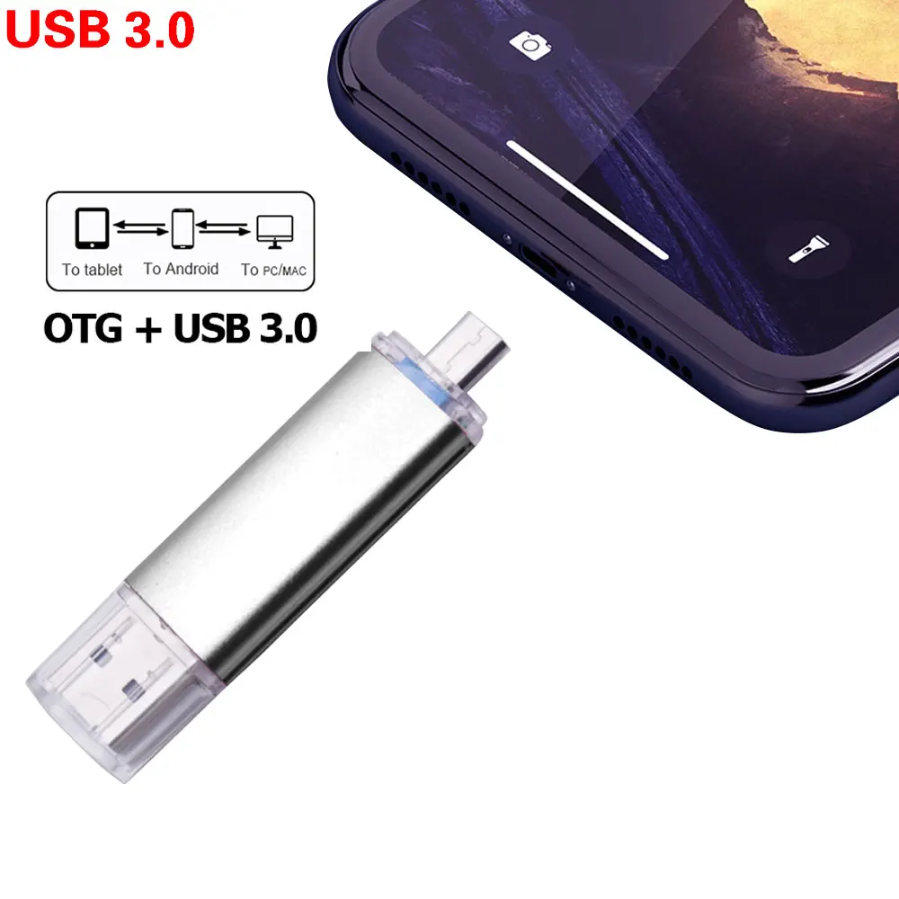 Флеш накопитель Usb 3 0 цветной металлический OTG 2 в 1 Флешка 64 ГБ 32 16 8 4 флеш