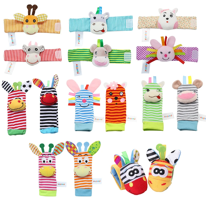

New Baby Rattles Toy 0-12Months Wrist Strap Rattles Animal Socks Mobiles Games Wristbands Infant Soft Handbells Hand Foot Socks