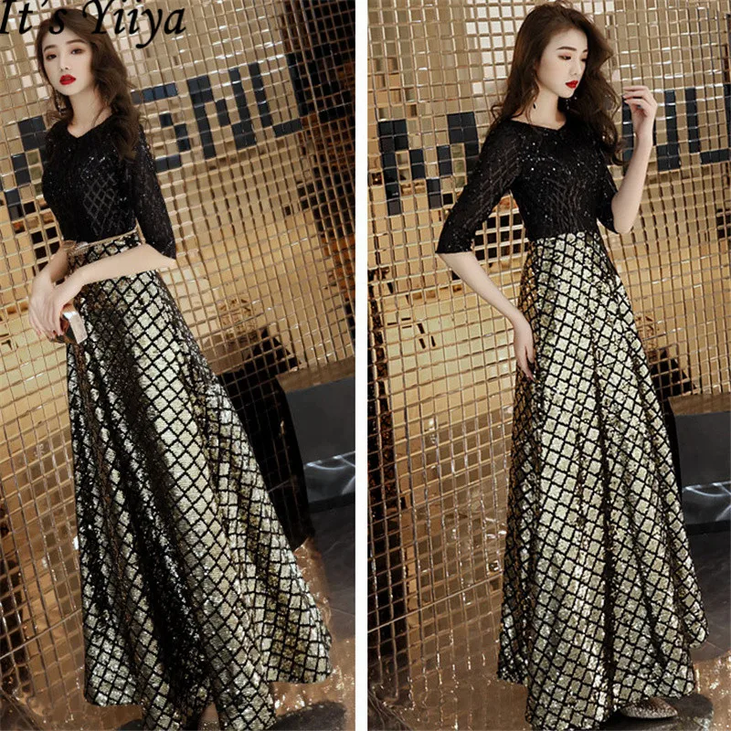 Вечерние платья О-Образным Вырезом It's YiiYa Халат де Вечер Плюс Размер Black Empire