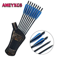 8pcs 182022 archery crossbow carbon arrows bolts target tips 4 vanes arrow carbon with arrow quiver hunting accessories