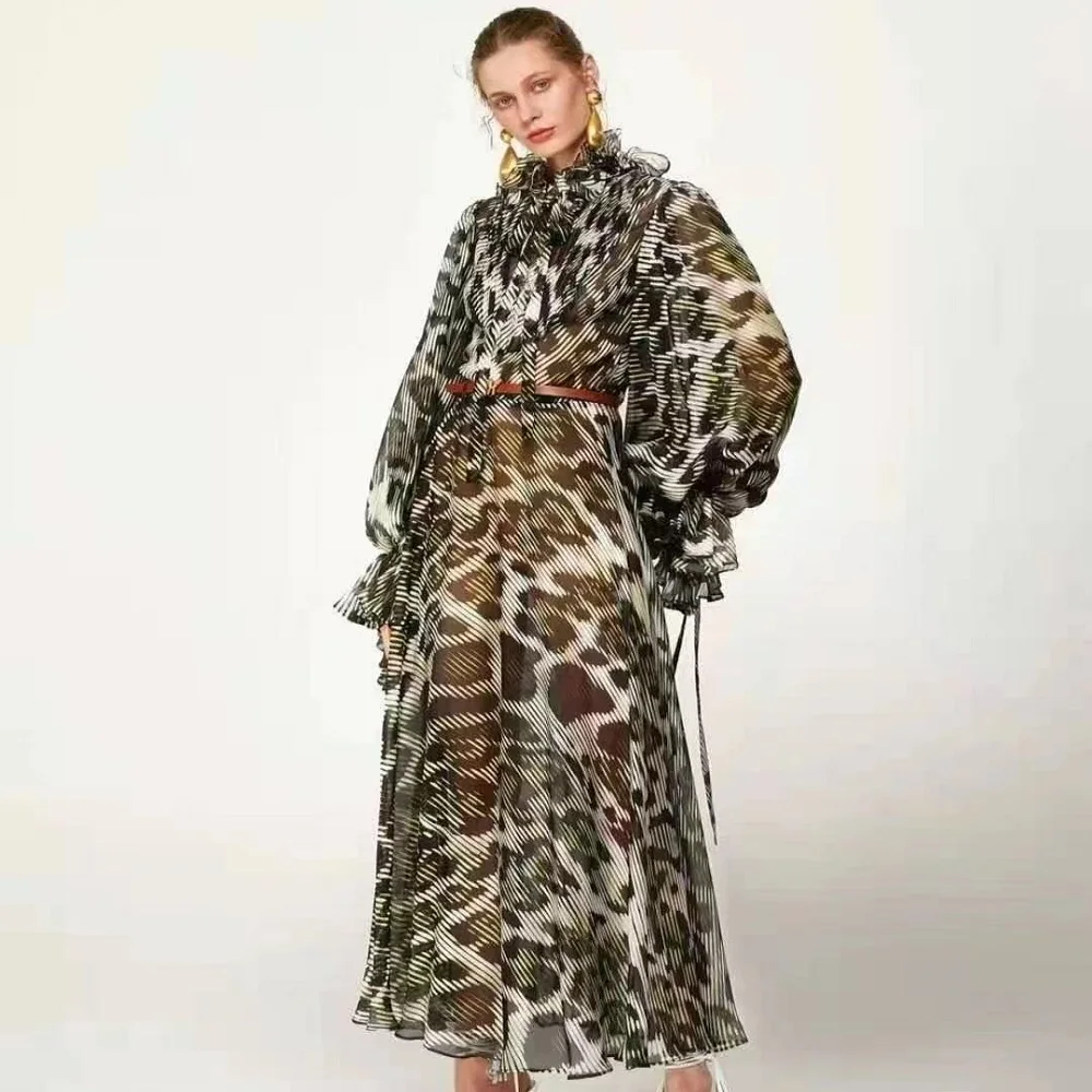 

Big brand organza 3D leopard print casual women's clothing tight-fitting long dress2021New ladies summer high-quality tutu skirt