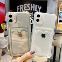 luxury card holder airbag shockproof clear phone case for iphone 11 12 pro max mini x xs xr 7 8 plus se 2020 silicone soft cover