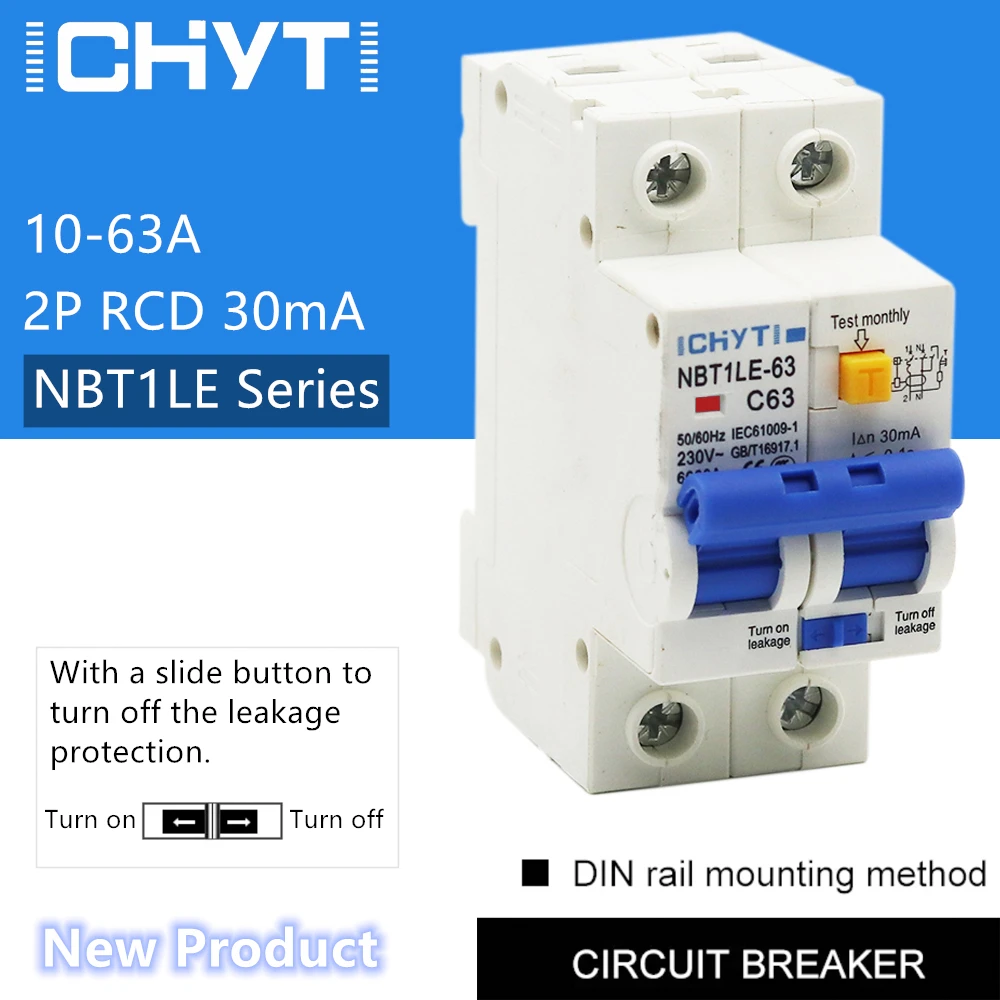

ICHYTI 2P RCD Leakage Protection 20A 25A 32A 40A 50A 63ARCBO 30mA Power Marster Switch Mini Circuit Breaker