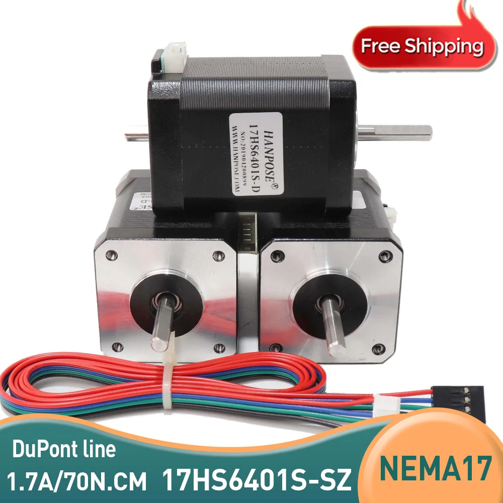 

3pcs hybrid 2-phase nema17 stepper motor motor 60mm 1.7A, 70N.CM 4-wire nema 17 Double Motor 17HS6401S for 3D printer cnc