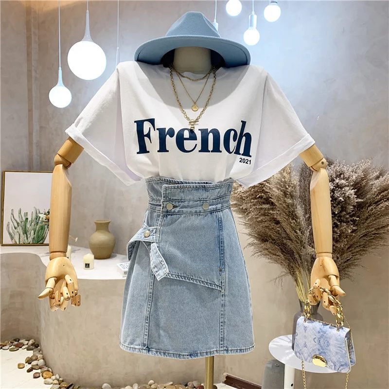 

Модная Джинсовая юбка, Новинка лета 2021, женская одежда, Корейская версия, дизайн, с высокой талией, универсальная женская юбка на бедрах