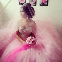 vestido de novia 2018 colorful pink sweetheart crystal beaded tulle ball weddings party prom gown mother of the bride dresses
