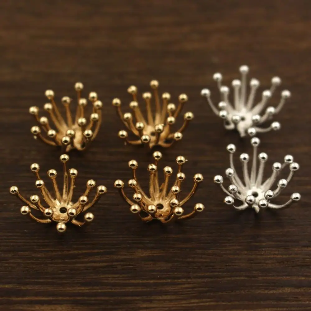 20pcs Brass Casted Quality Stamping Filigree Pistils Stamens Flower Ball Pins Hole Center Charms End Beads Caps Findings DIY