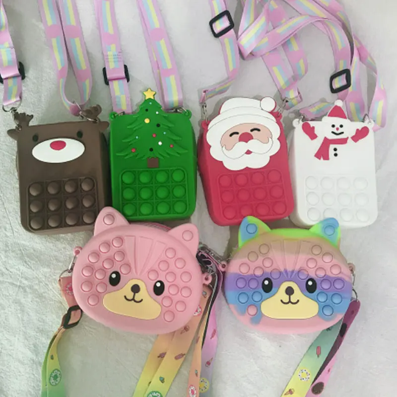 

Children New Cartoon Simple Dimple Messenger Bag Fidget Toys Push Bubble Antistress Children Toy Pop Its Keychain Wallet Gift