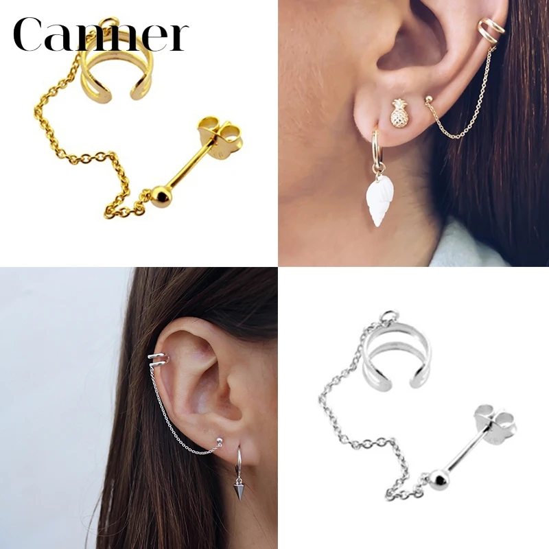 

1 pcs 925 Sterling Silver Chain Stud Earrings for Women Tassel Clip on Earrings Fashion Earrings Jewelry Dropshipping