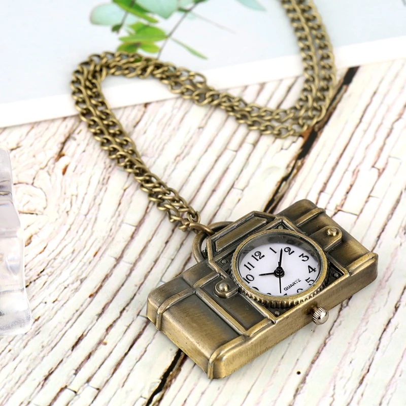 Unique Camera Shape Dangle Pendant Quartz Pocket Watch Vintage Bronze Fashion Necklace Watches for Photographers Friends | Наручные часы