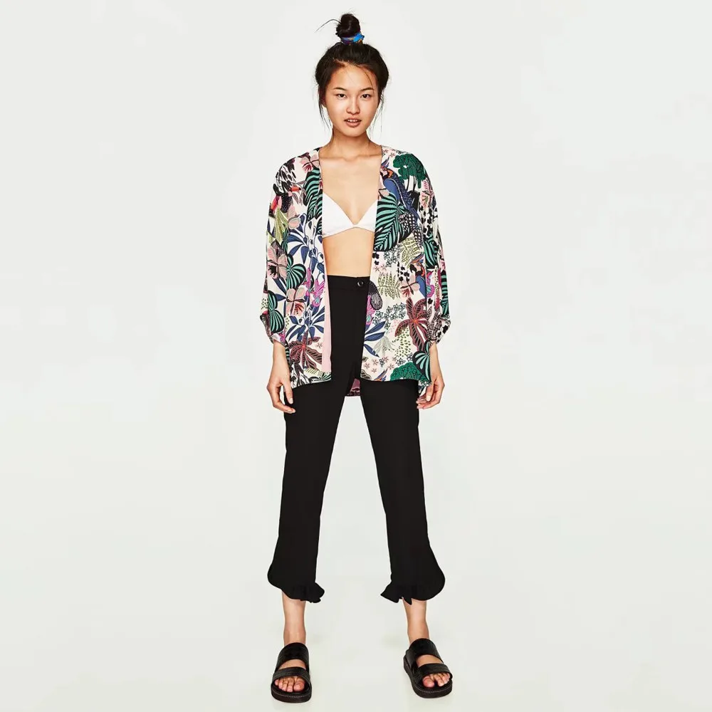 2019 шифоновая Повседневная куртка Модные женские шифоновые цветочные рубашки с