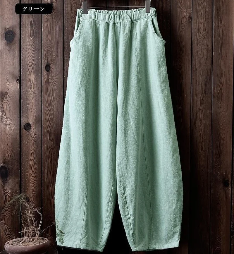 Женские весенние летние однотонные хлопковые льняные широкие брюки