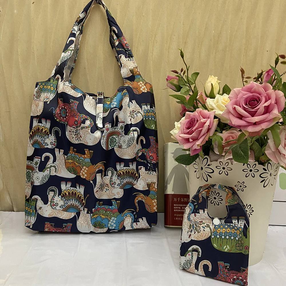 

Small Reusable Women's Handbag Waterproof Foldable Shopping Bag Fashion Pocket Grocery Bag Student Tote Bag Thickened Nylon