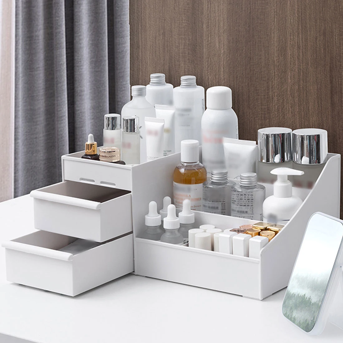 

Органайзер для косметики большой емкости, настольный органайзер для хранения косметики, ювелирных изделий, лака для ногтей, ящик для космет...