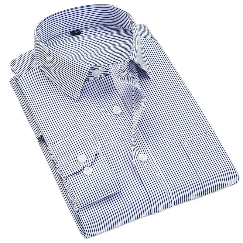 Business Non-Iron Regular Fit men's Striped Shirts Formal Long Sleeve Square Collar Easy Care