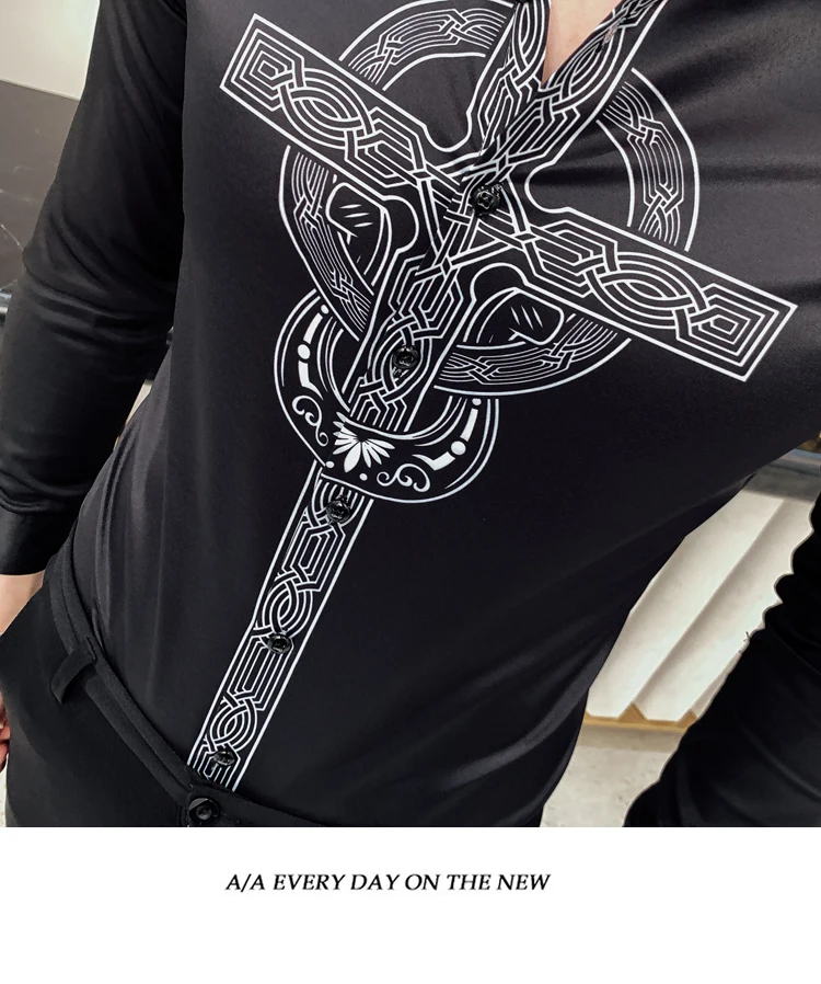 Camisa Homem Prom Camisa Masculina, осенняя рубашка с цветочным принтом, рубашка с принтом в виде креста, мужская рубашка с длинными рукавами, DJ Singer