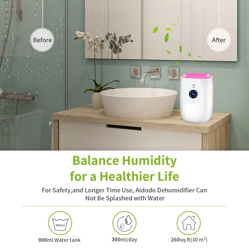 

Top Sale Electric Mini Air Dehumidifier 800Ml LCD Portable Air Purifier Machine Automatic Power-Off Defrost for Home