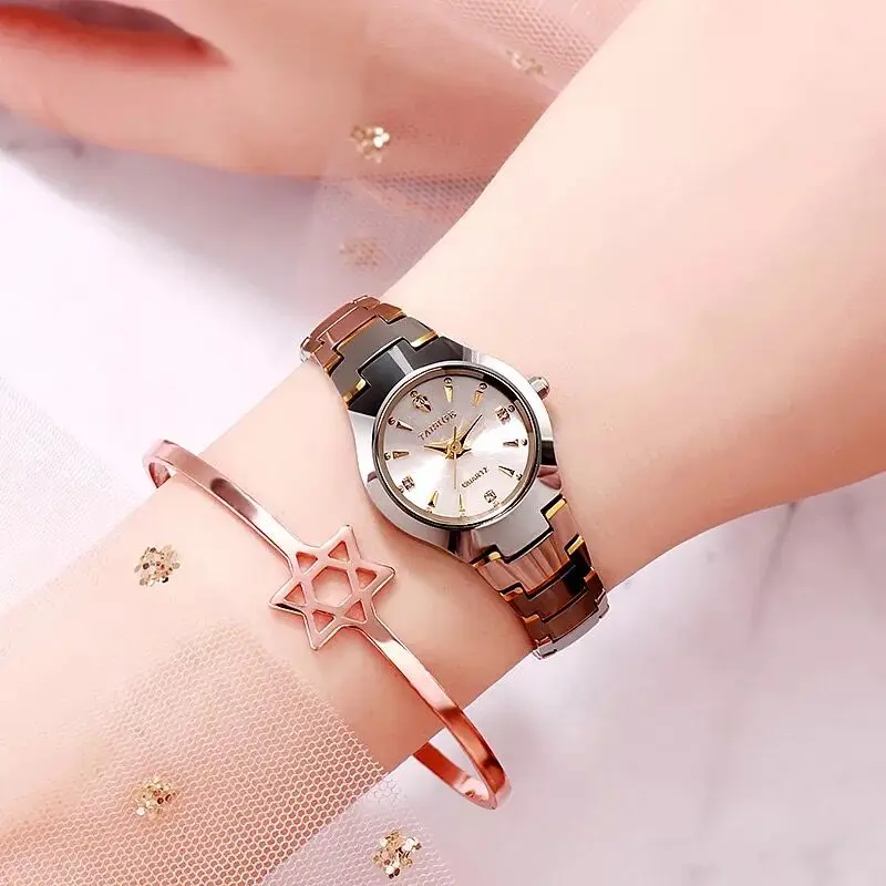 Элегантные женские часы из вольфрамовой стали небольшие дамские с бриллиантами