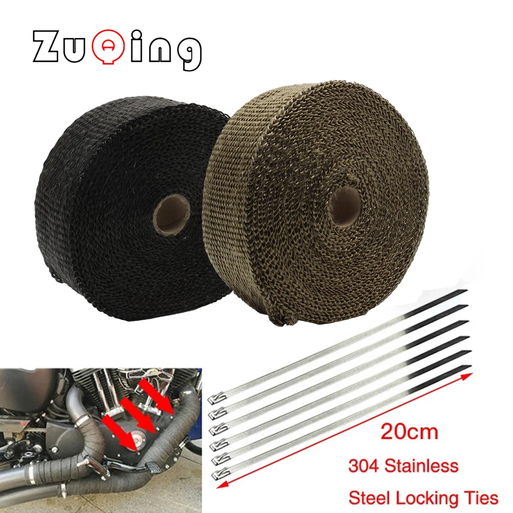 

5cm*5M/10M/15M/20M Exhaust Heat Wrap Thermal Tape Fiberglass Heat Wrap Manifold Insulation Roll Resistant with Stainless Ties