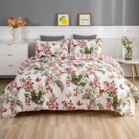 flowers printed quilt sets 3pcs bedspreads washable cotton bed cover with 2pillowcase queen size coverlets summer blanket