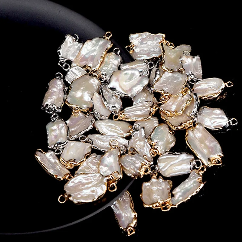 Необычный барочный Соединитель с пресноводным жемчугом золотой оправой и