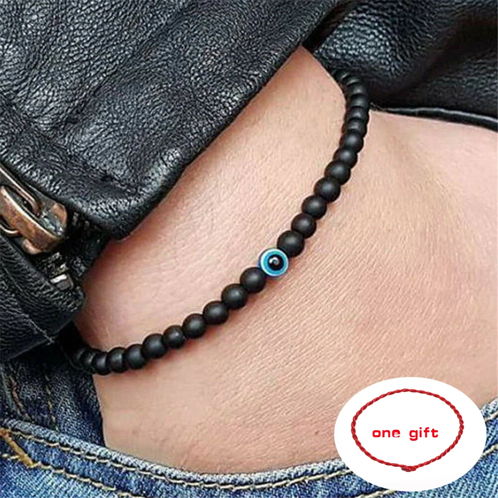 

Браслет от сглаза в турецком стиле, яркие черные бусины из натурального камня, обсидиан, мужские браслеты для женщин и мужчин, ювелирные изд...