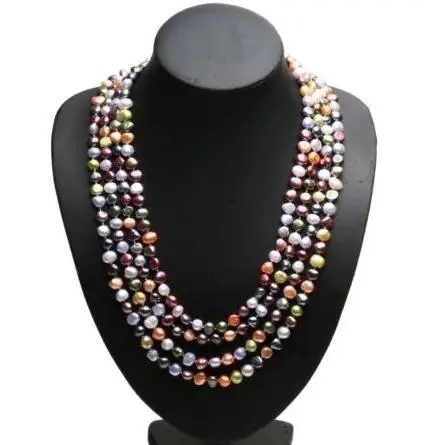 

Ожерелье из жемчуга длиной 100 дюйма, 7-8 мм, разноцветные бусины из пресноводного жемчуга с культивированным пресноводным жемчугом в стиле барокко, цепь ручной работы, модный подарок для женщин