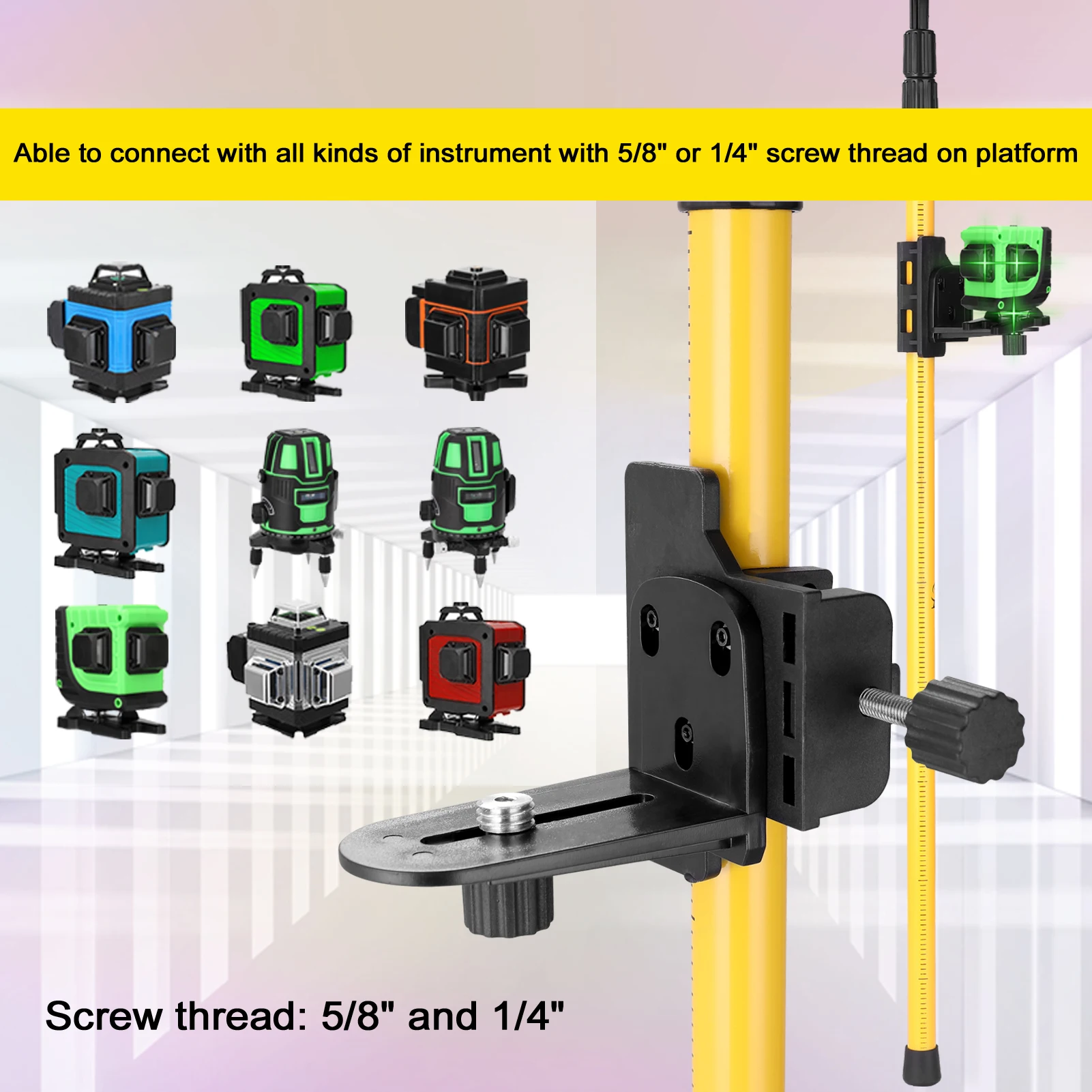 

Adjustable Lift Extend Bracket Holder Stand Support for 1/4''and 5/8'' Laser Level Aluminum Alloy Telescopic Pole for Leveler