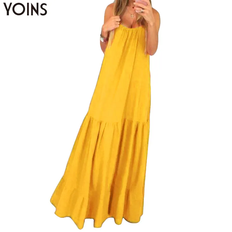 Женское богемное платье YOINS длинное праздничное макси без рукавов на бретелях