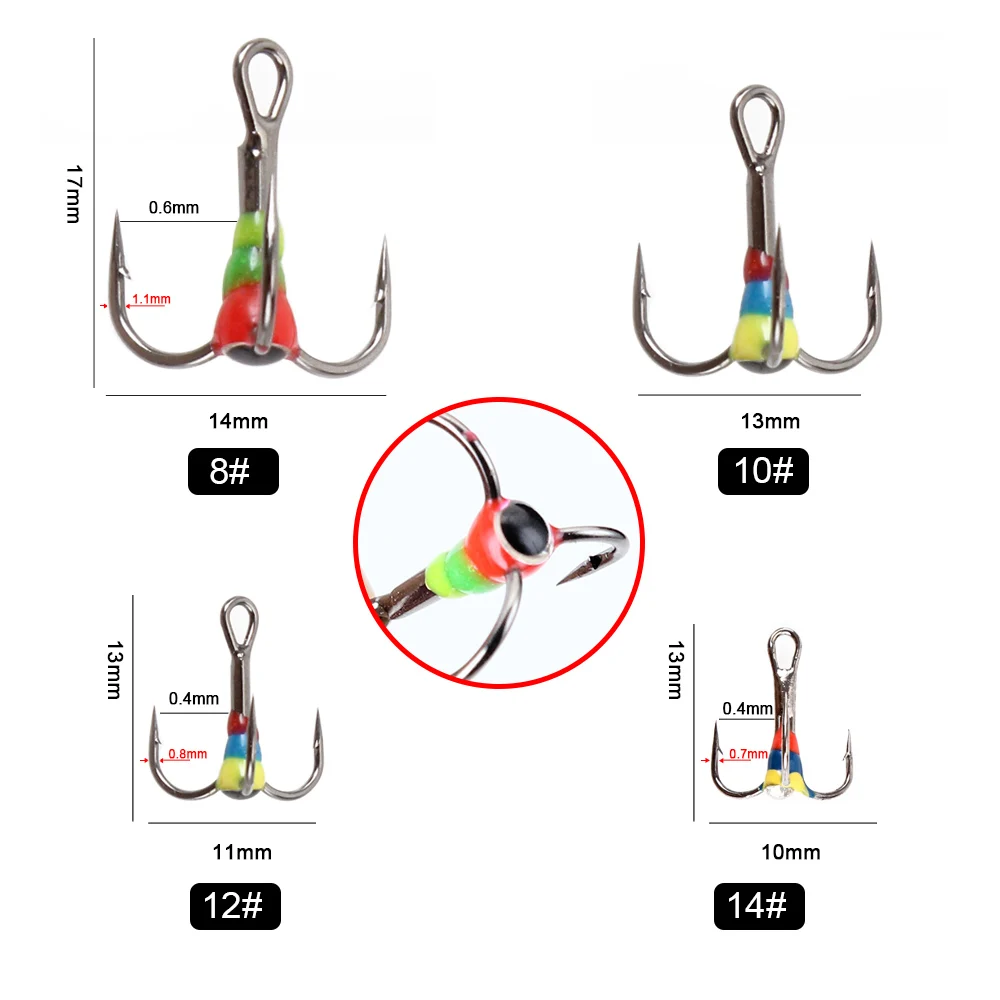 FISH KING 5pcs/pack High Carbon Steel  Winter ice Fishing Hooks Overturned Barbed Trebles Hooks With Diamond Eye Fishing Tackle