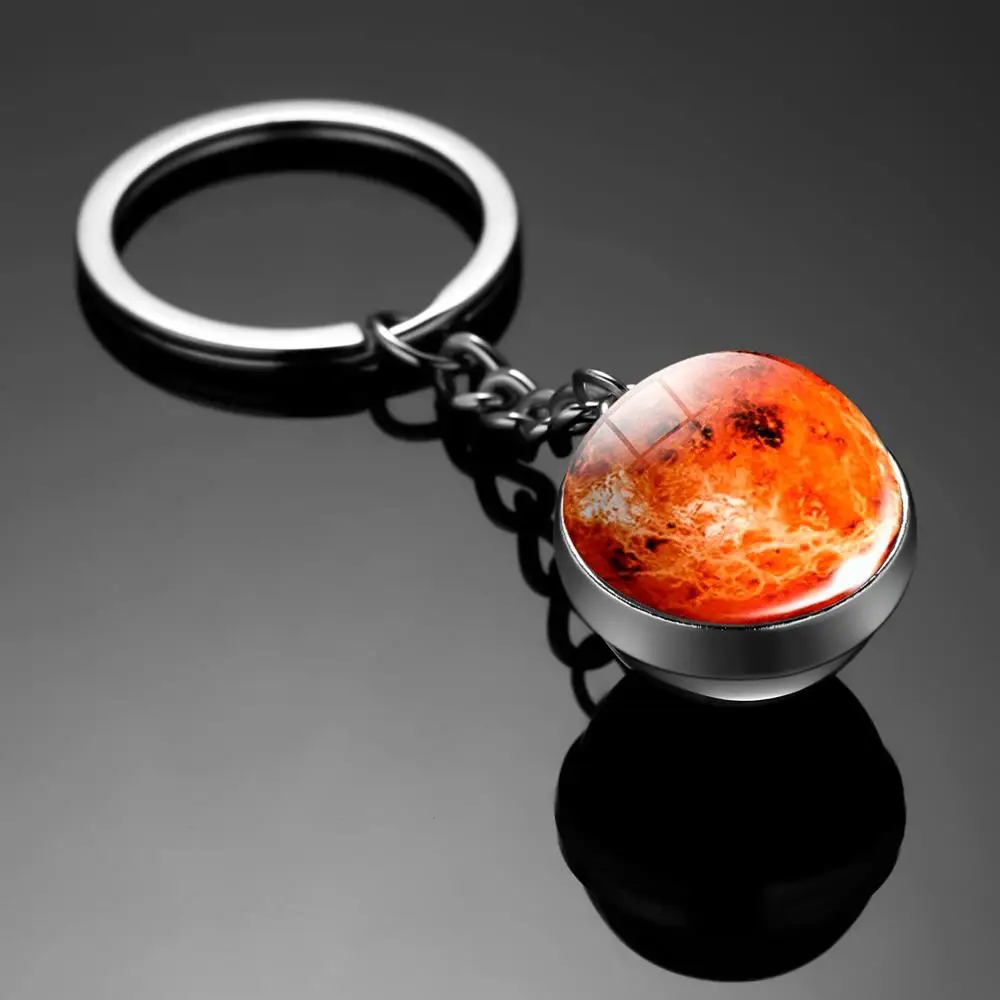 

Rinhoo Solar System Planet Keyring Galaxy Nebula Space Keychain Moon Earth Sun Mars Art Picture Double Side Glass Ball Key Chain