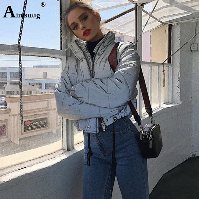 Женские модные зимние куртки Aimsnug короткое теплое пальто серого цвета