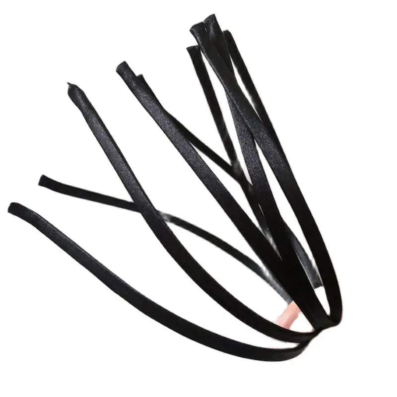 Повязка для волос атласная девочек черная широкая металлическая жесткая лента