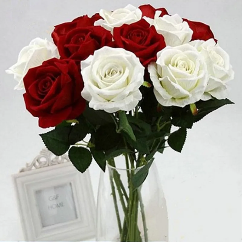 

10PCS Romantic Rose Artificial Flower DIY Red White Silk Fake Flower for Party Home Wedding Decoration Valentine's Day