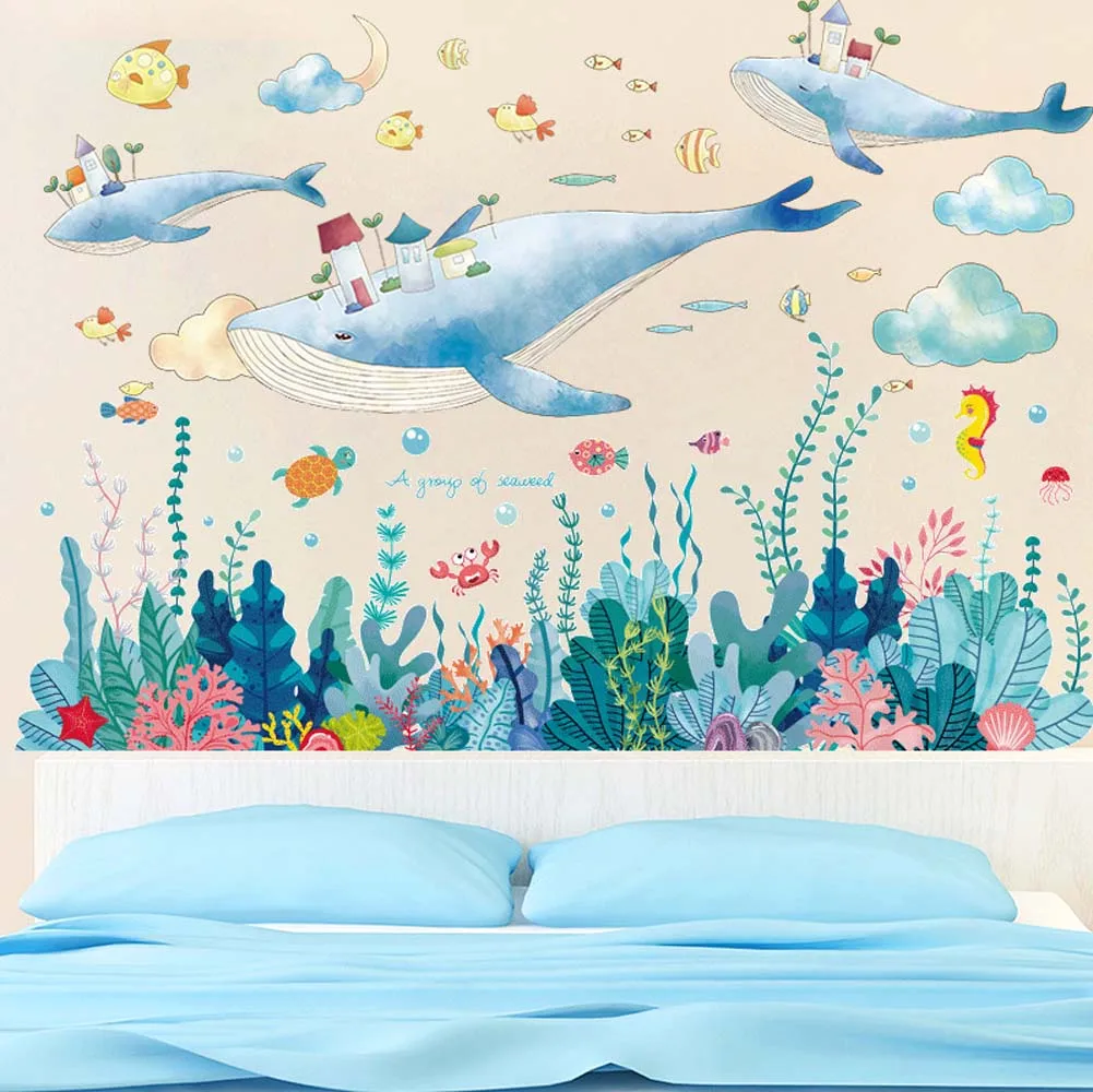 

Whales Clouds Wall Stickers DIY Fish Seagrass Wall Decals for Kids Rooms Baby Bedroom Bathroom Children Nursery Home Decoration