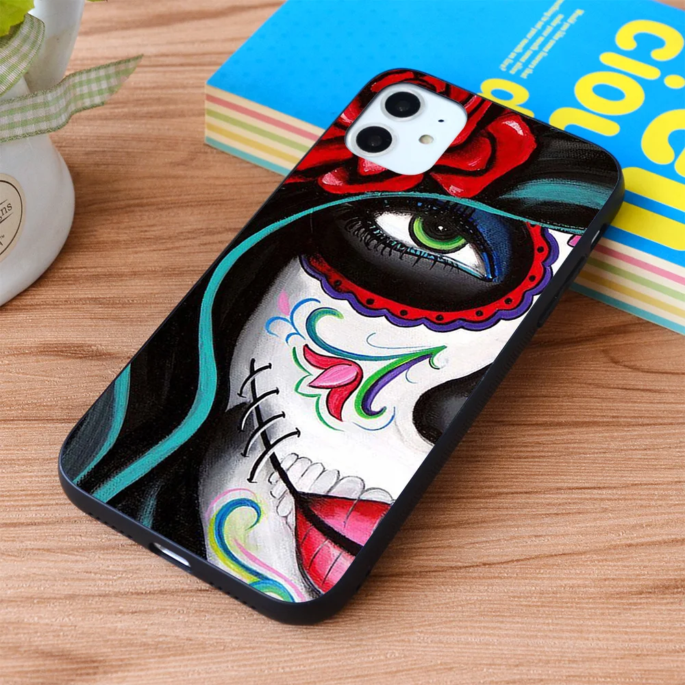 

For iPhone Green Eyes, Day of the Dead Soft TPU border Apple iPhone Case