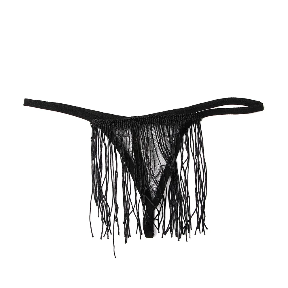 

Men Underwear Sexy Lingerie G-String T-Back Panties Perspective Underwear Long Tassels Briefs Low Waist Bulge Pouch Lace Thongs
