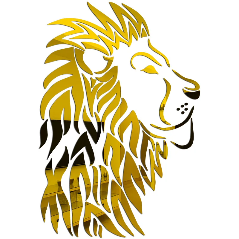 

Acrylic home decoration Lion head Mirror wall sticker custom made 3d stickers 450mmX310mm mirror self-adhesive wallsticker